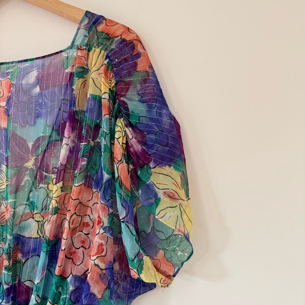 Anthropologie What Goes Around Comes Around 100% Silk Sheer Floral Blouse Size S - Picture 10 of 12